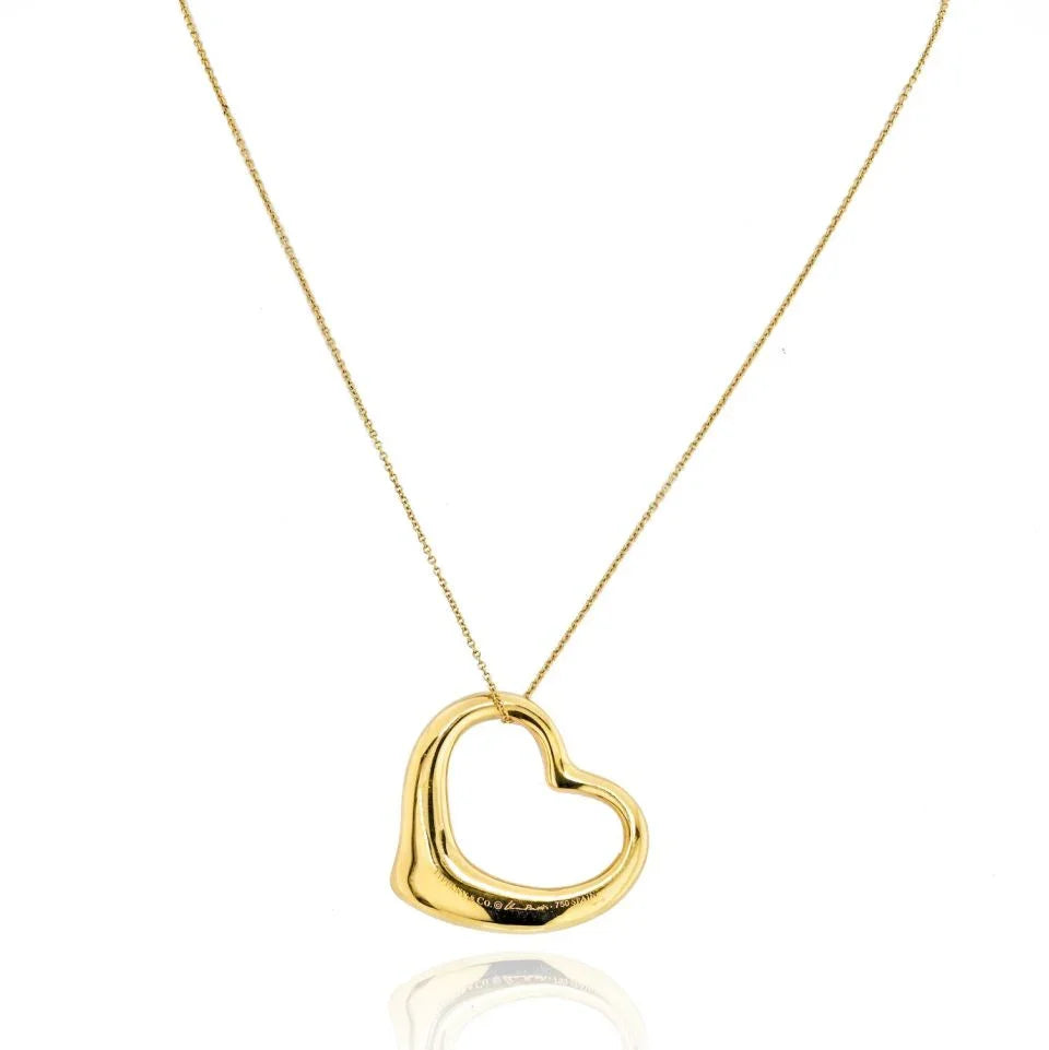 Tiffany & Co. 18K Yellow Gold Elsa Peretti Open Heart Pendant On A Chain Necklace - The Back Vault