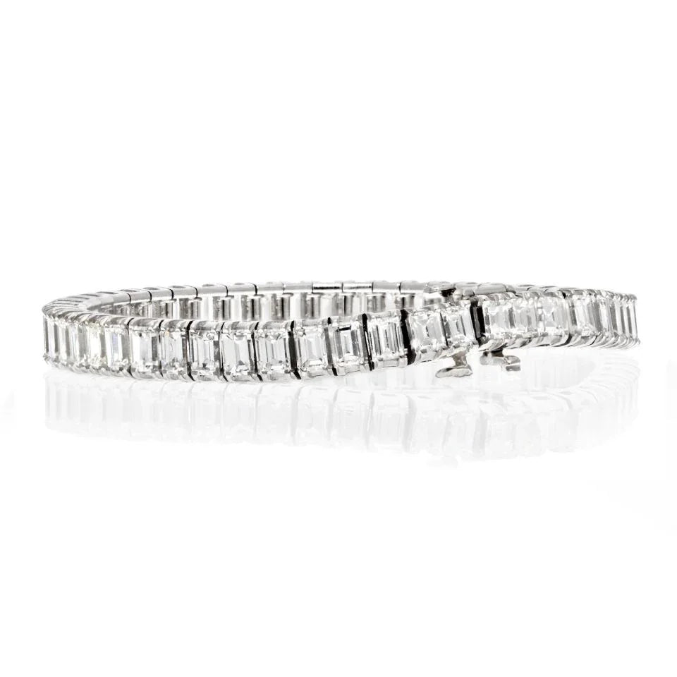 Platinum 18.00cttw Graduating Vintage Emerald Cut One Line Diamond Bracelet - The Back Vault