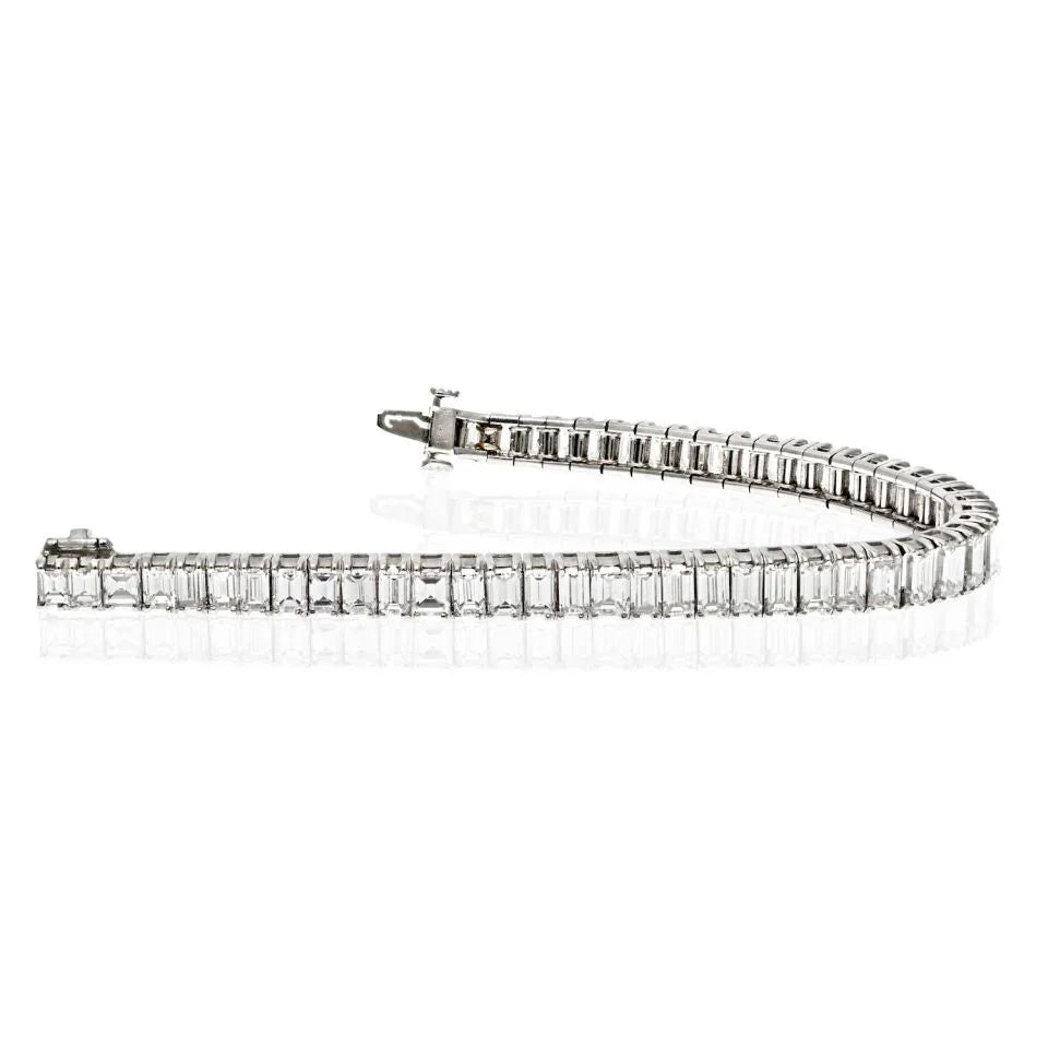 Platinum 18.00cttw Graduating Vintage Emerald Cut One Line Diamond Bracelet - The Back Vault