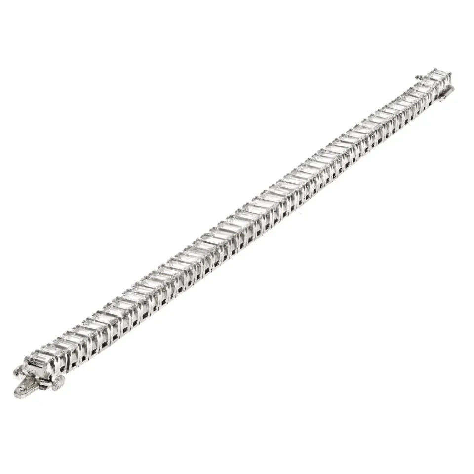 Platinum 18.00cttw Graduating Vintage Emerald Cut One Line Diamond Bracelet - The Back Vault
