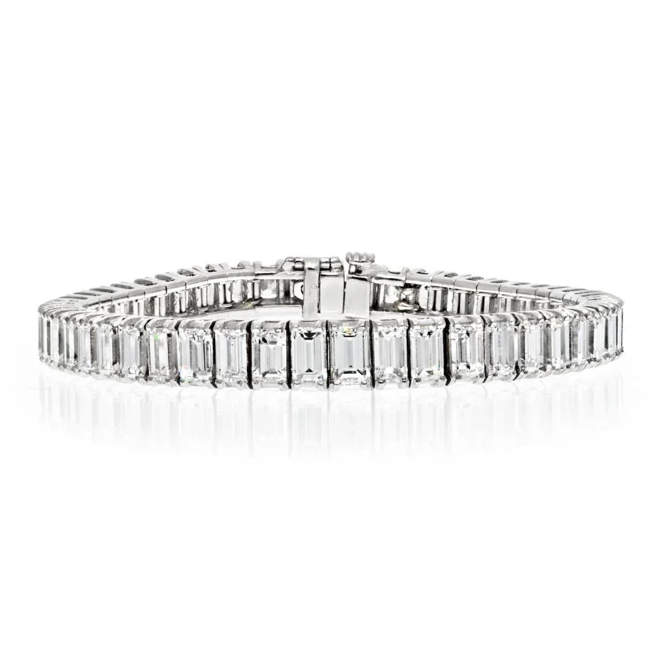 Platinum 18.00cttw Graduating Vintage Emerald Cut One Line Diamond Bracelet - The Back Vault