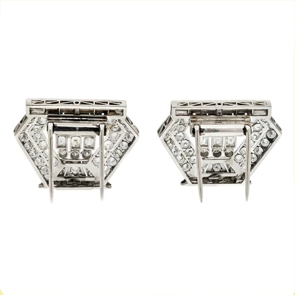 Platinum 1940's 8.00cttw Diamond Double Clip Brooch - The Back Vault