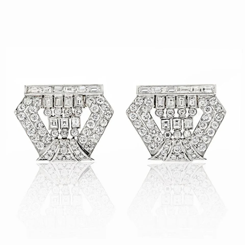 Platinum 1940's 8.00cttw Diamond Double Clip Brooch - The Back Vault