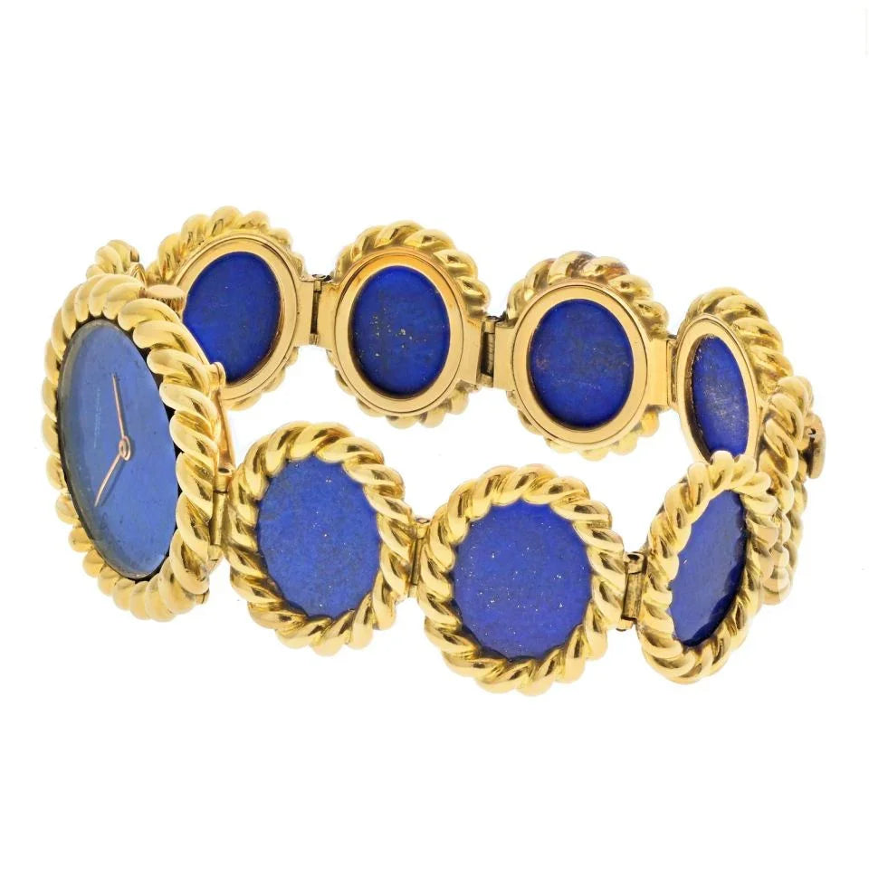 Audemars Piguet 18K Yellow Gold 1960's Blue Lapis Oval Link Women Wrist Watch - The Back Vault