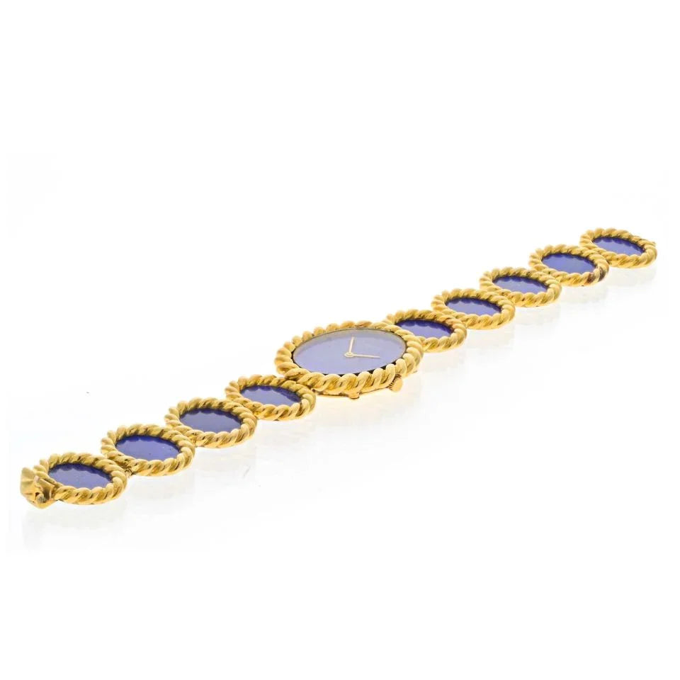 Audemars Piguet 18K Yellow Gold 1960's Blue Lapis Oval Link Women Wrist Watch - The Back Vault