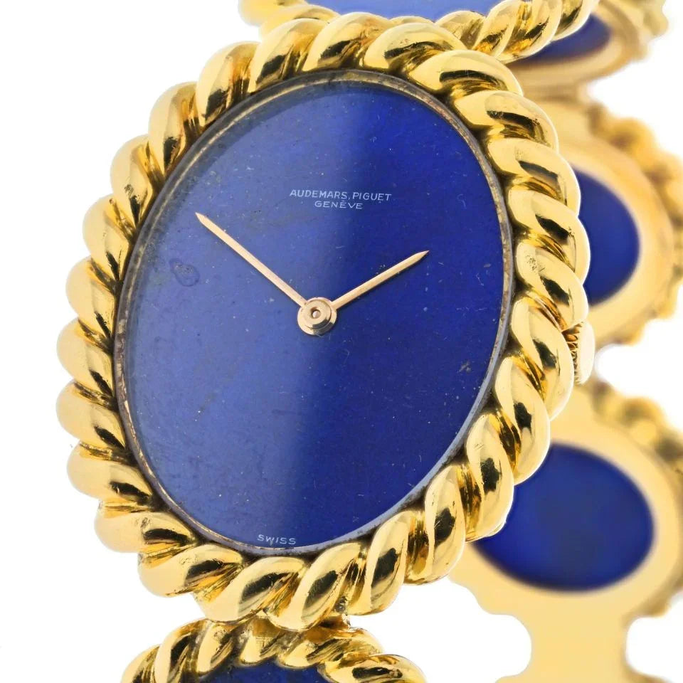 Audemars Piguet 18K Yellow Gold 1960's Blue Lapis Oval Link Women Wrist Watch - The Back Vault