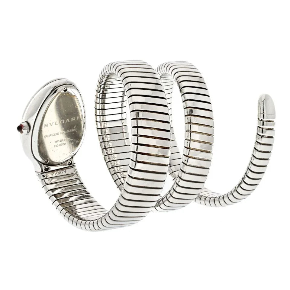 Bvlgari Stainless Steel Serpenti Tubogas White Dial Double Wrap Women Watch - The Back Vault