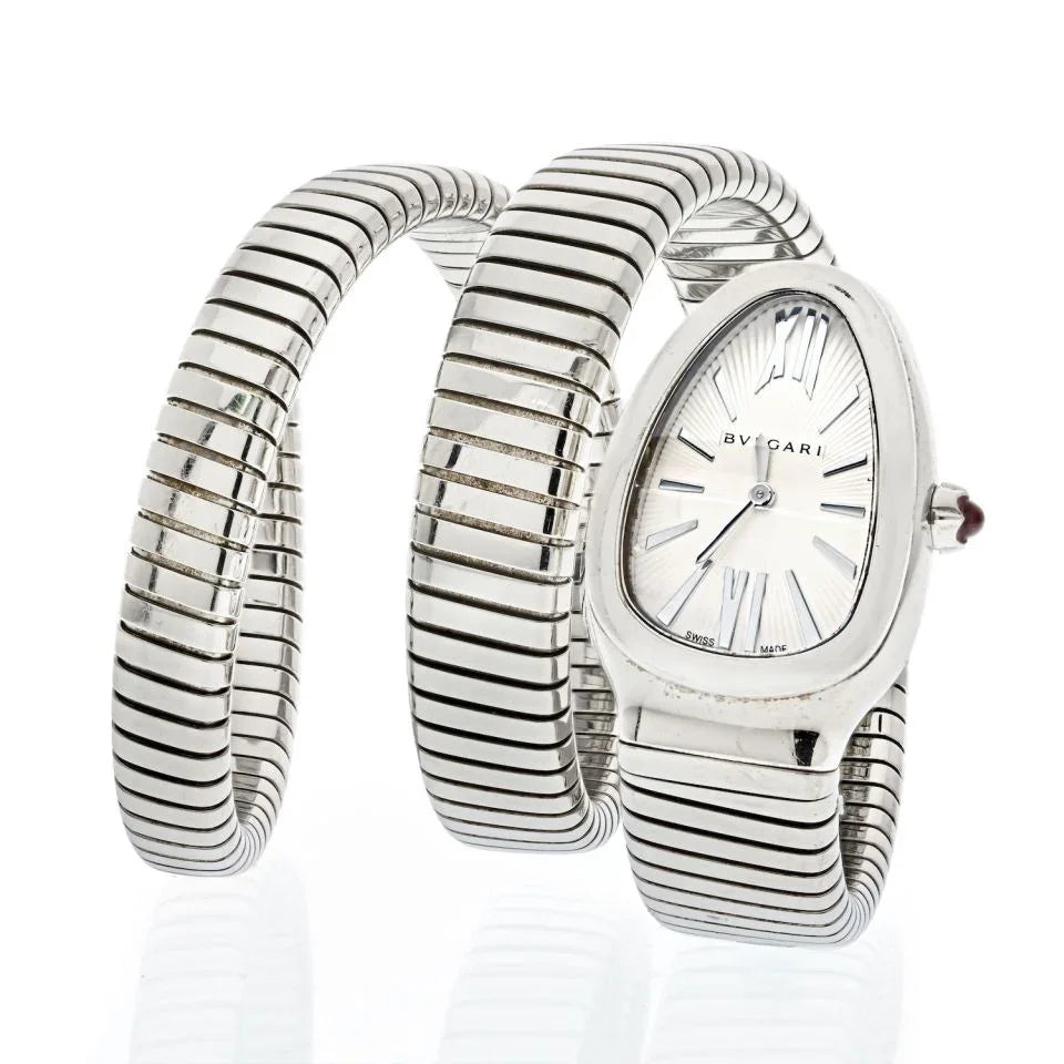 Bvlgari Stainless Steel Serpenti Tubogas White Dial Double Wrap Women Watch - The Back Vault