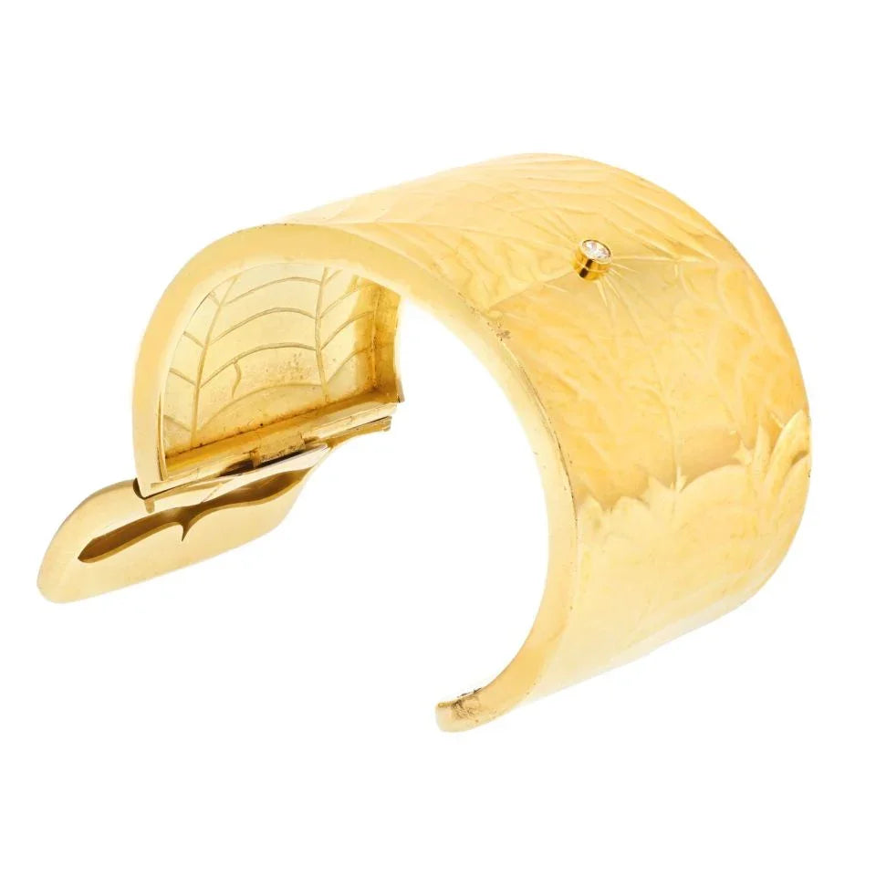 18K Yellow Gold Wide Estate Ladies Cuff Bracelet - The Back Vault