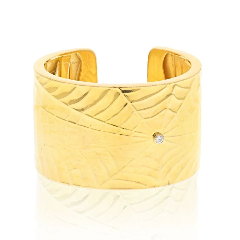 18K Yellow Gold Wide Estate Ladies Cuff Bracelet - The Back Vault