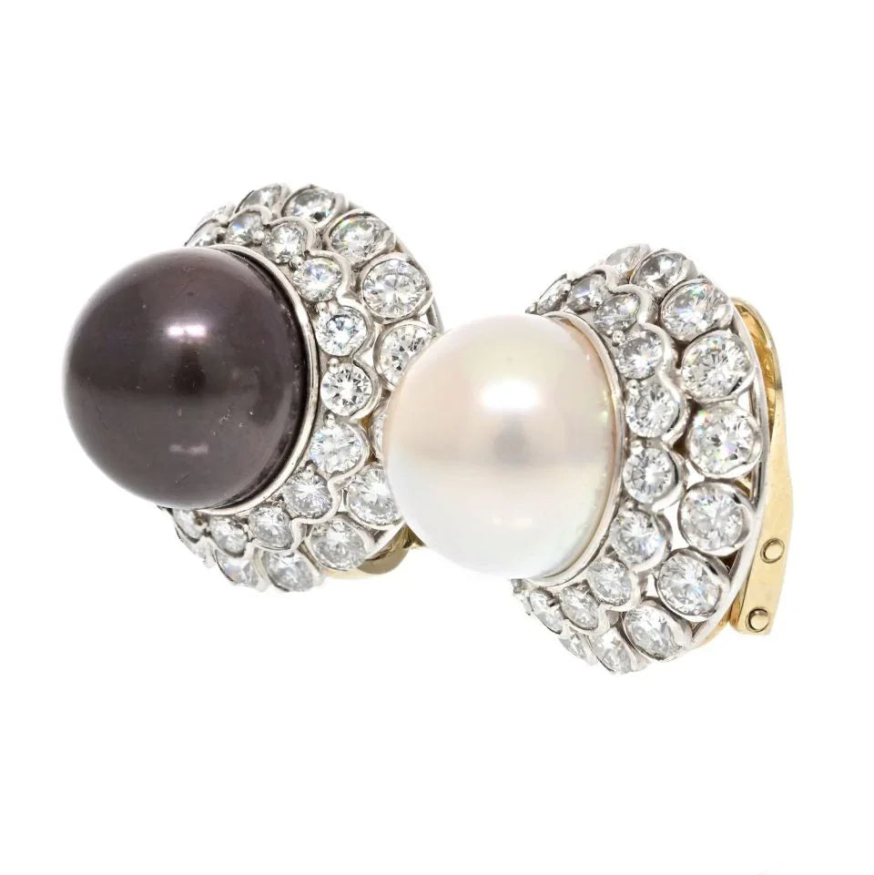 Chaumet 18K White Gold Bicolor Pearls Bombe And Diamond Clip-On Earrings - The Back Vault