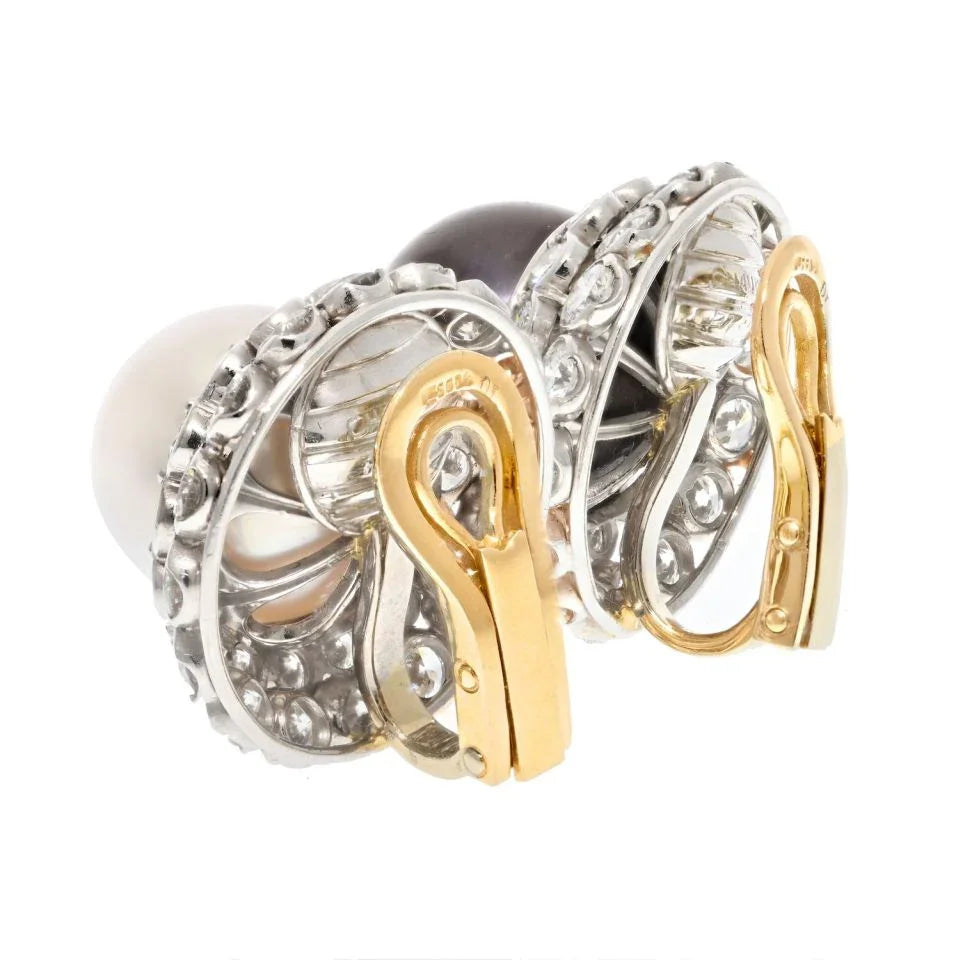 Chaumet 18K White Gold Bicolor Pearls Bombe And Diamond Clip-On Earrings - The Back Vault
