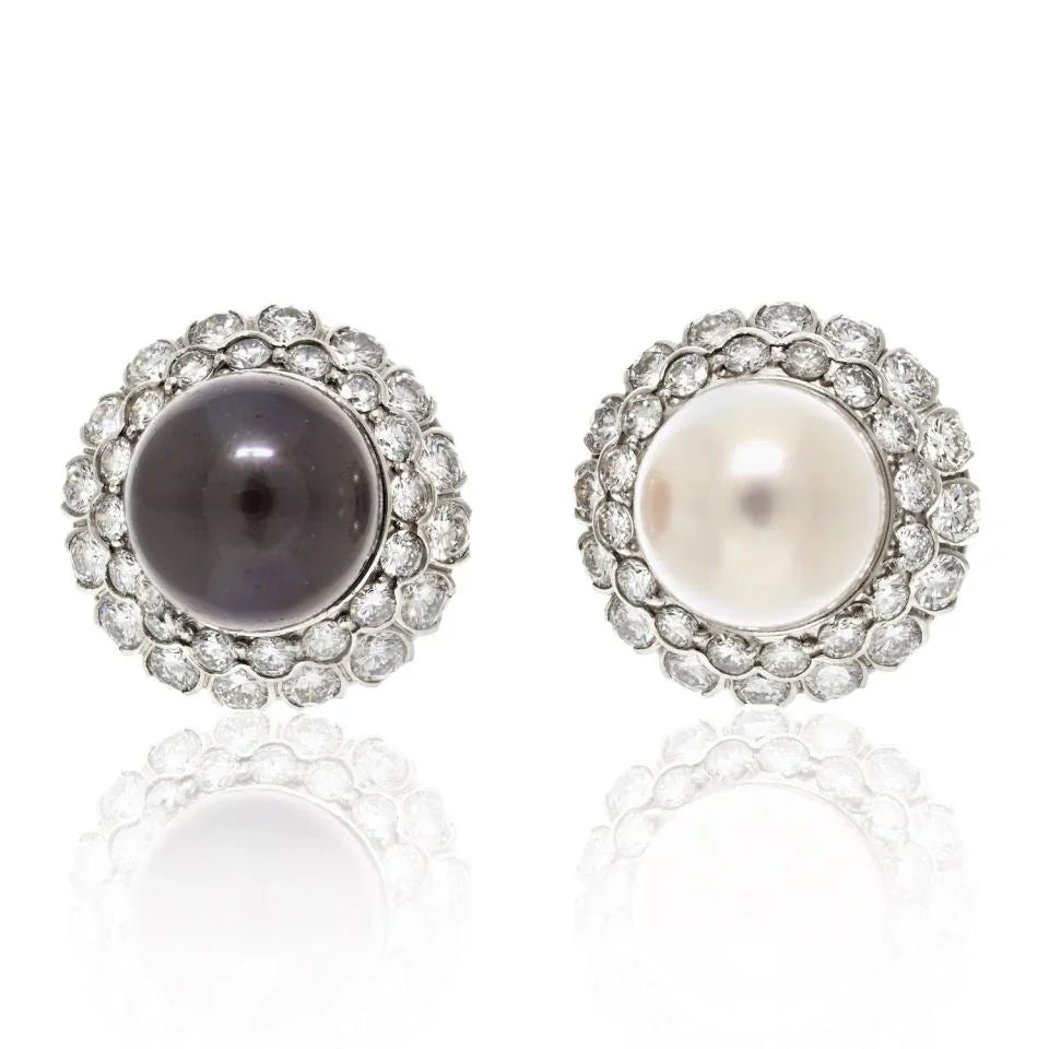 Chaumet 18K White Gold Bicolor Pearls Bombe And Diamond Clip-On Earrings - The Back Vault