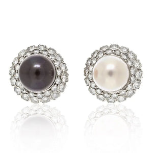 Chaumet 18K White Gold Bicolor Pearls Bombe And Diamond Clip-On Earrings