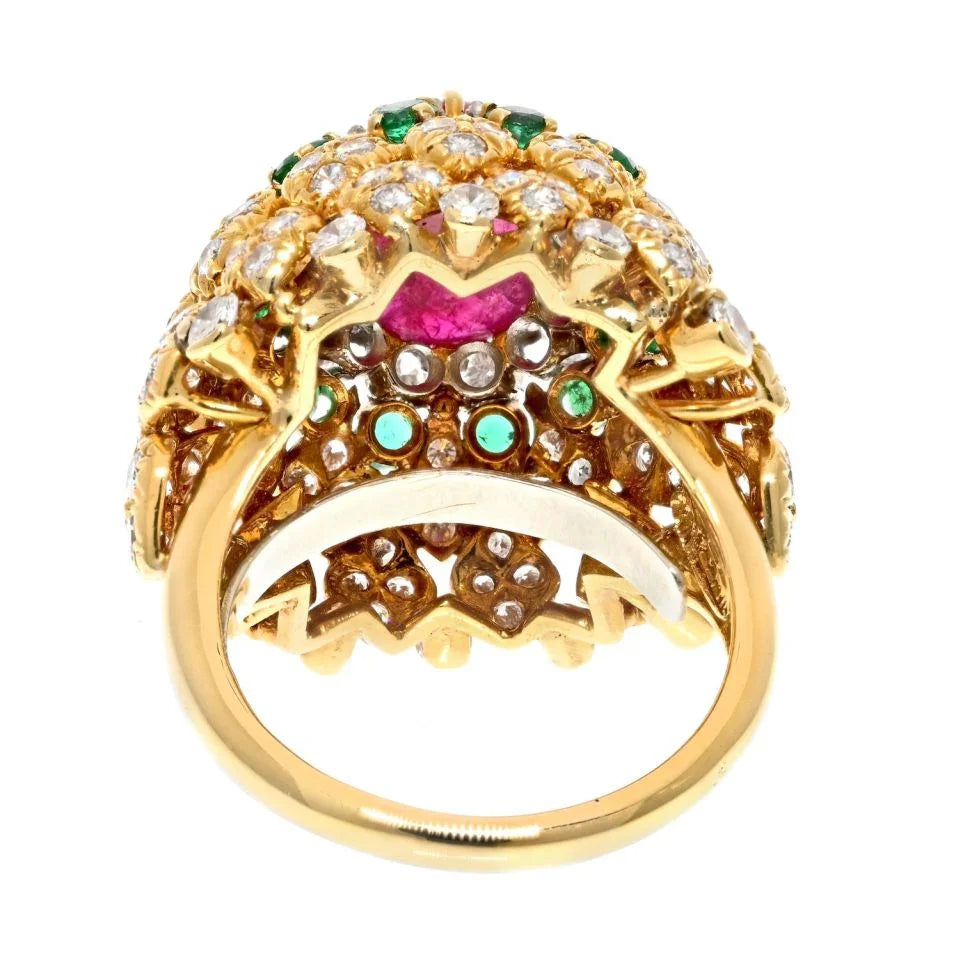 David Webb 18K Yellow Gold 1970's Ruby, Diamond and Emerald Cocktail Ring - The Back Vault