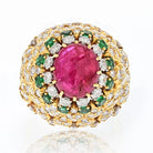 David Webb 18K Yellow Gold 1970's Ruby, Diamond and Emerald Cocktail Ring - The Back Vault