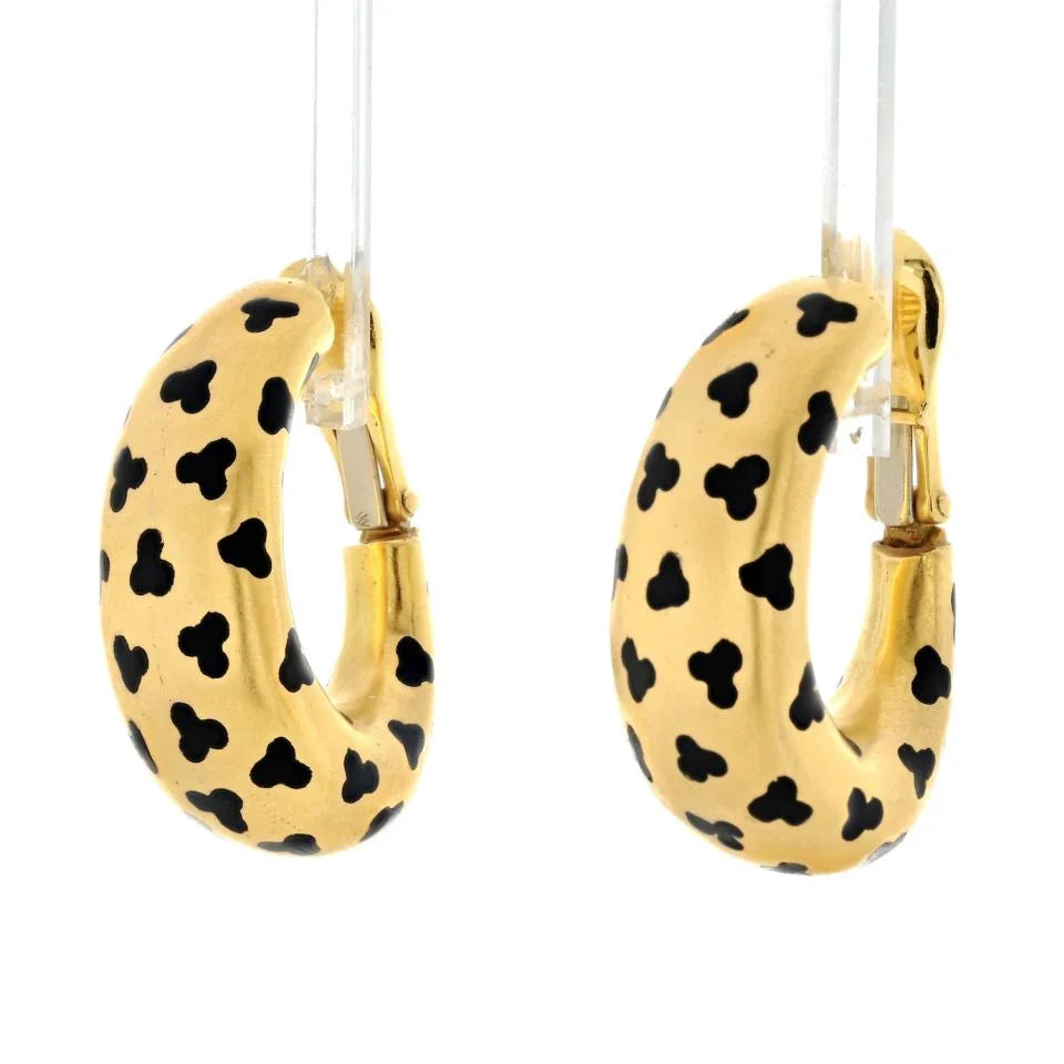 David Webb Platinum & 18K Yellow Gold Giraffe Spotted Huggies Earrings - The Back Vault