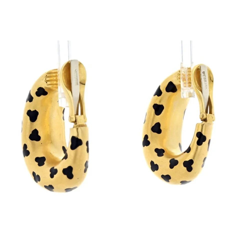 David Webb Platinum & 18K Yellow Gold Giraffe Spotted Huggies Earrings - The Back Vault