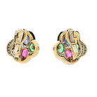David Webb 18K Yellow Gold Black Enamel Diamond Sapphire Emerald Ruby Earrings - The Back Vault