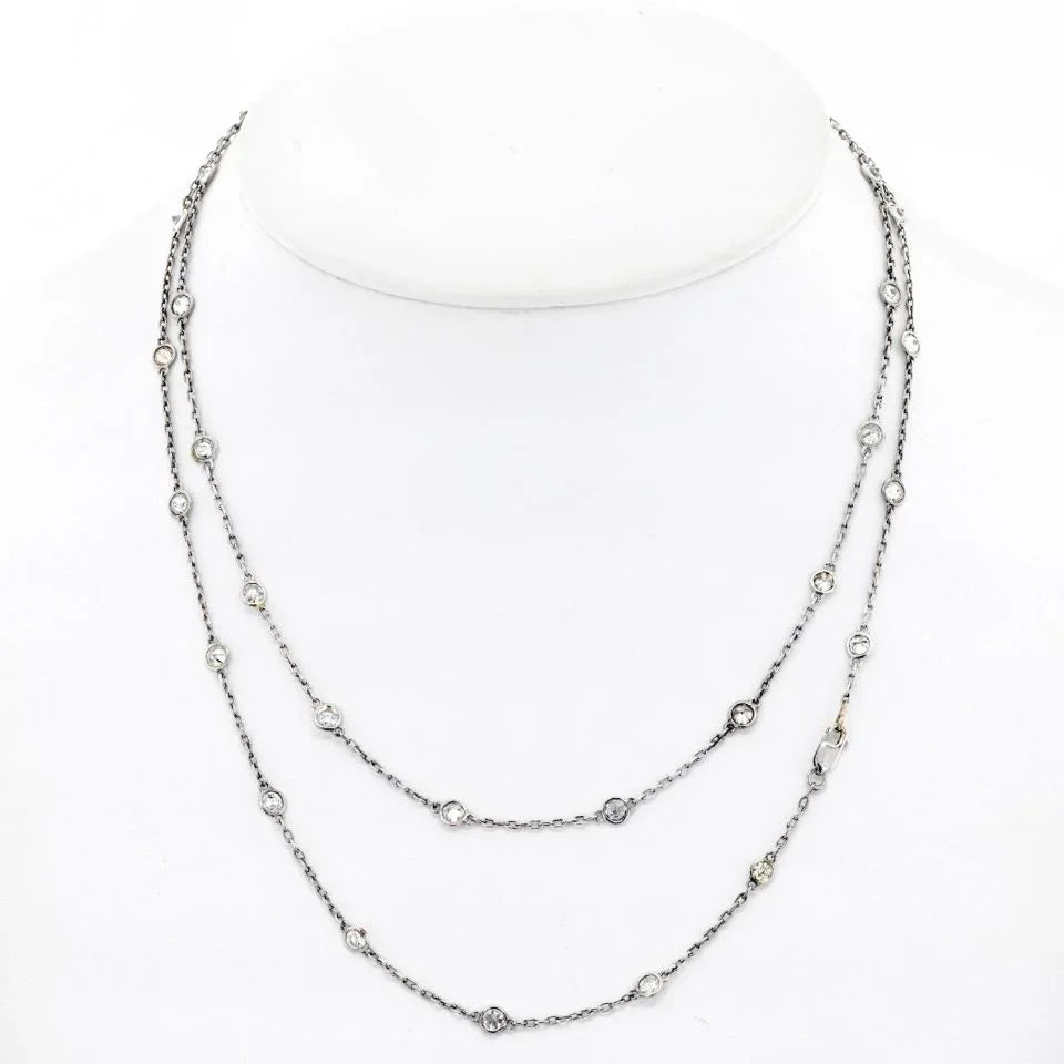 14K White Gold 5.00cttw Round Cut Diamond By The Yard Chain Necklace - The Back Vault
