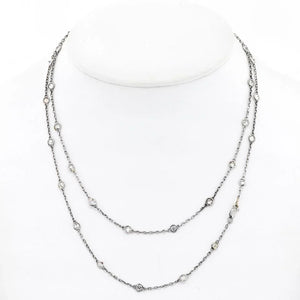 14K White Gold 5.00cttw Round Cut Diamond By The Yard Chain Necklace