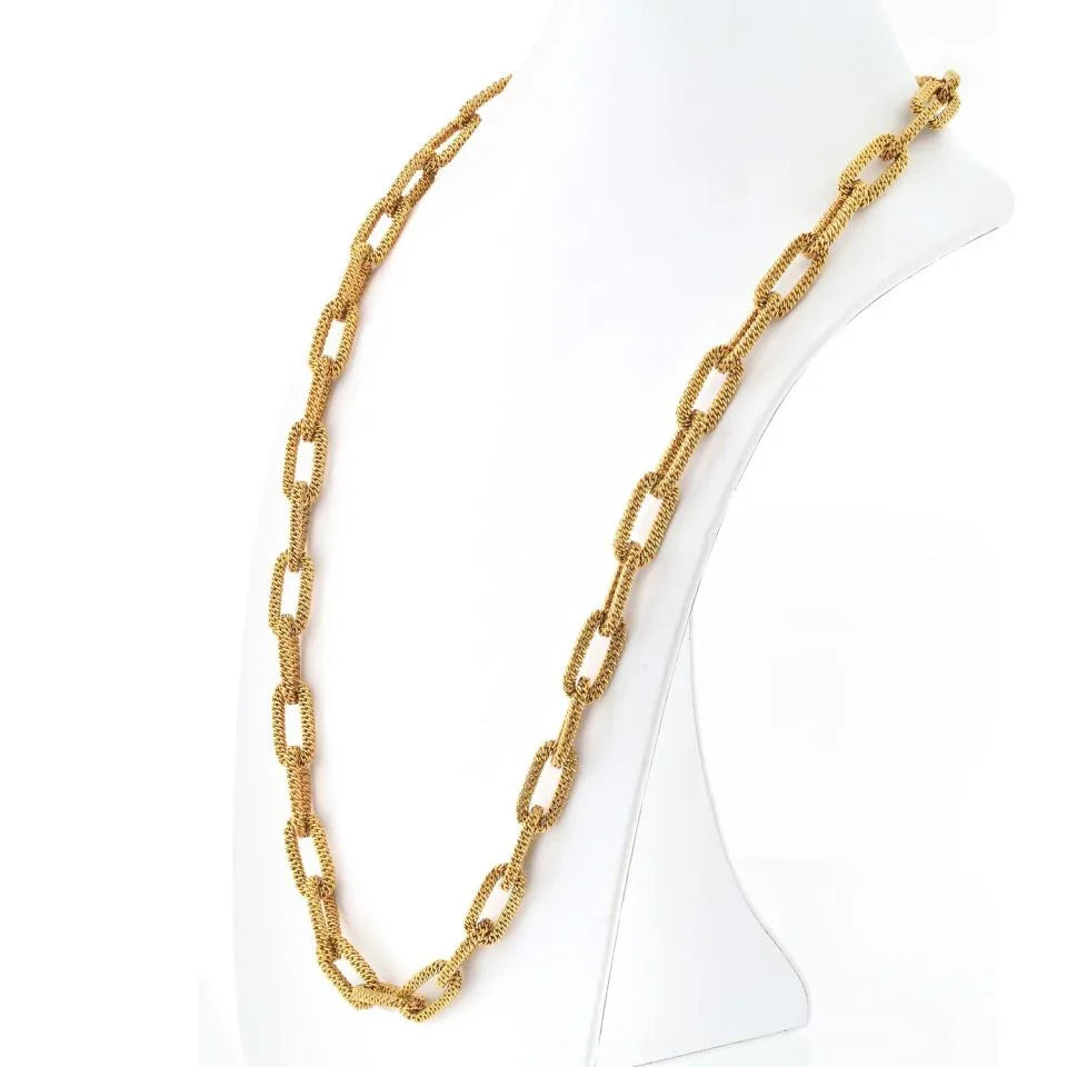18K Yellow Gold 1970's 29 inches French Chain Necklace - The Back Vault