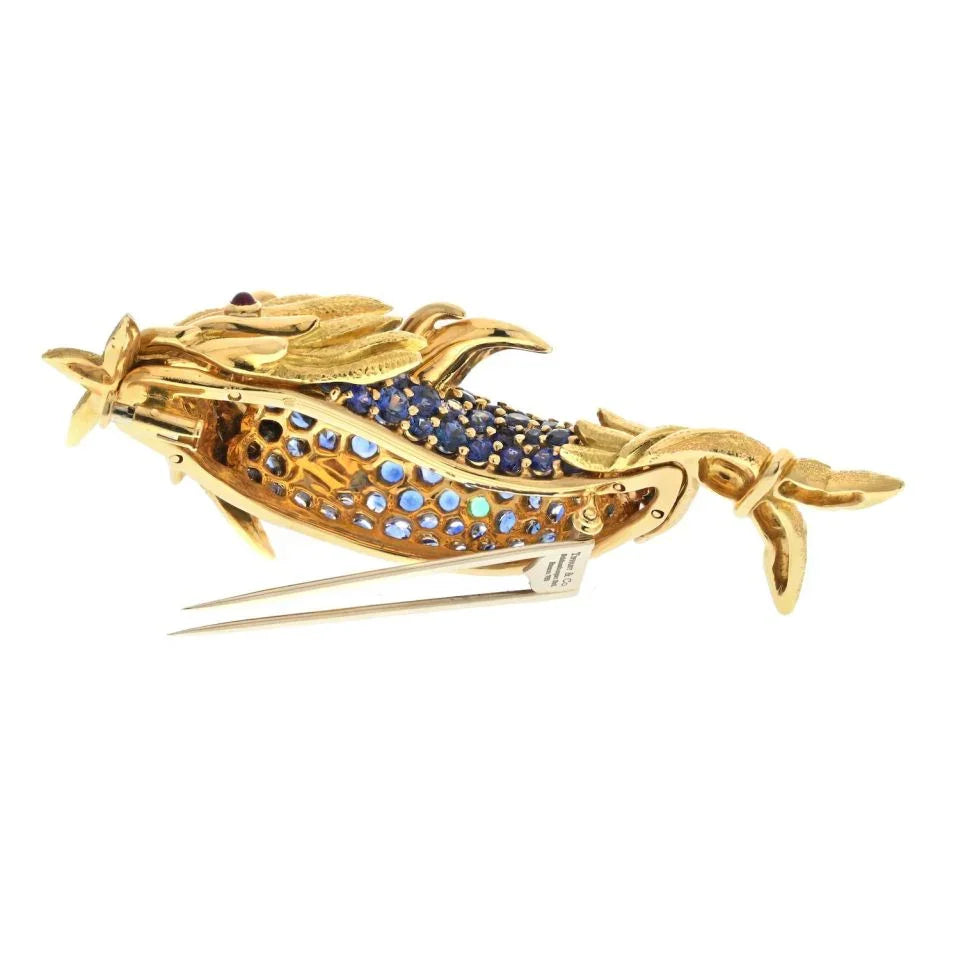 Tiffany & Co. Platinum & 18K Yellow Gold Schlumberger Sapphire Koi Fish Brooch - The Back Vault