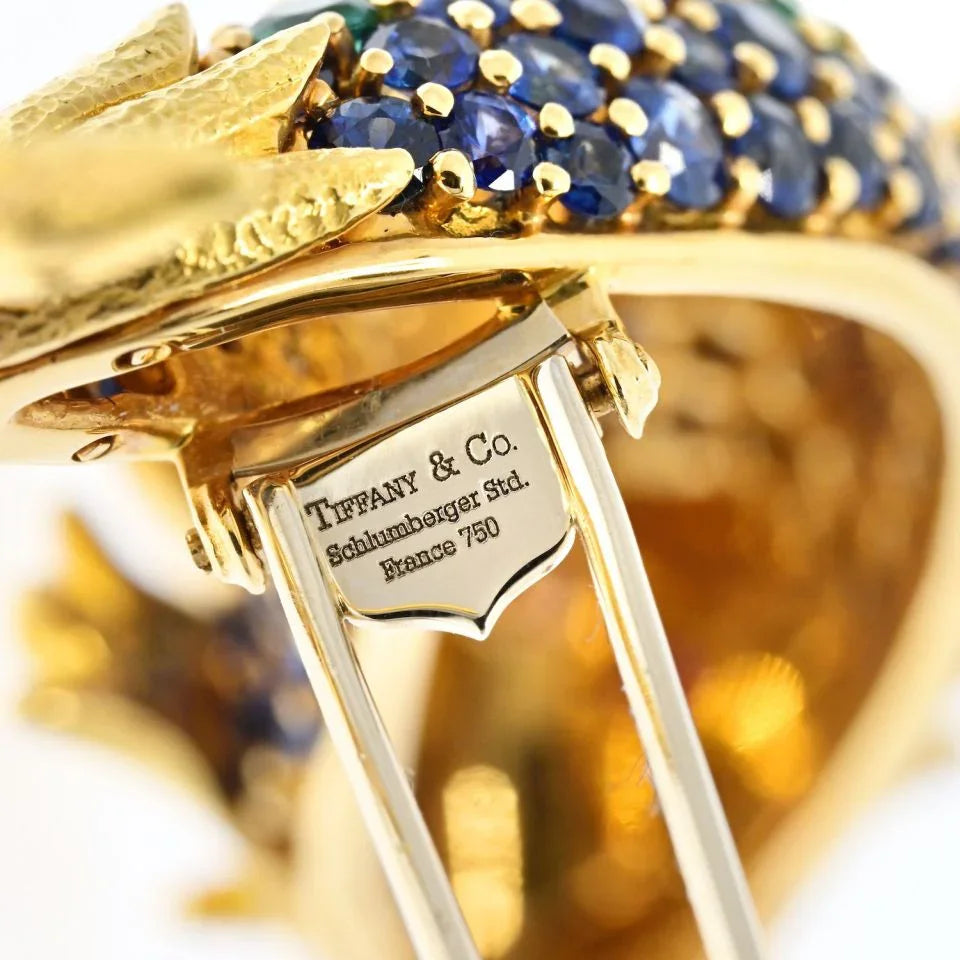 Tiffany & Co. Platinum & 18K Yellow Gold Schlumberger Sapphire Koi Fish Brooch - The Back Vault