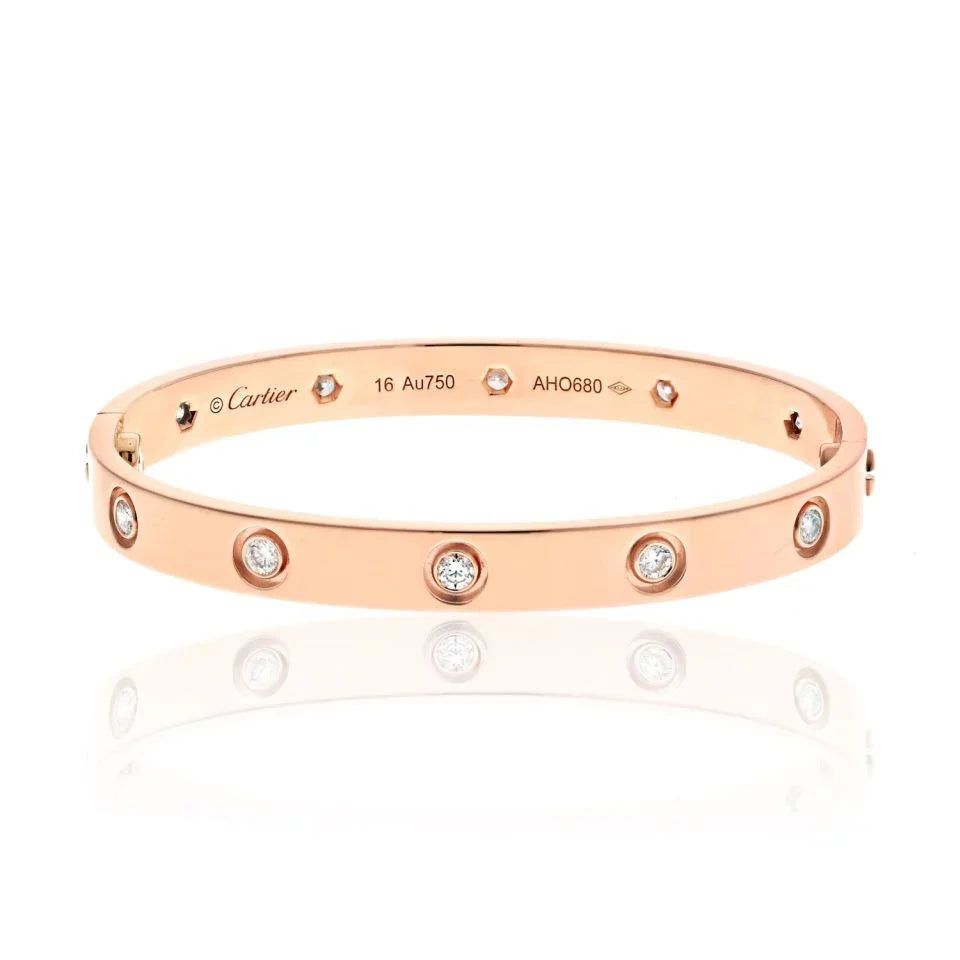 Cartier 18K Rose Gold Love Bracelet 10 Diamonds Bracelet - The Back Vault
