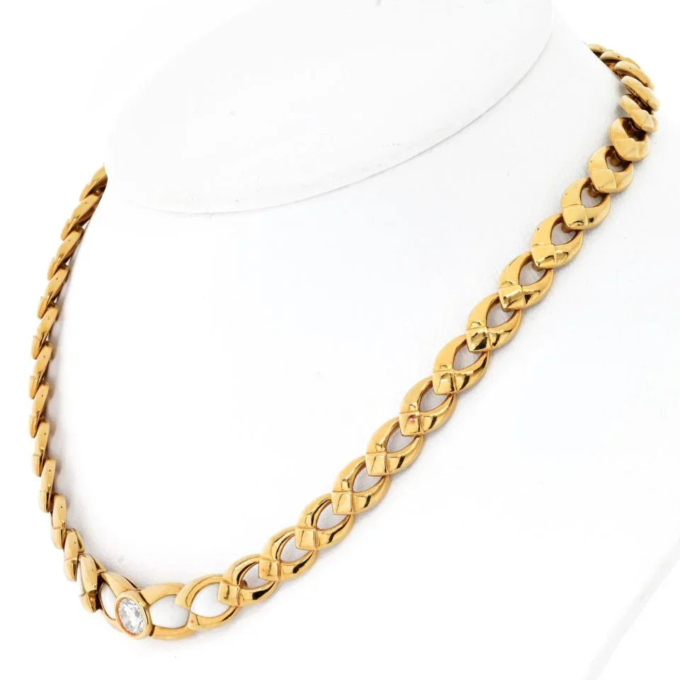 Mauboussin 18K Yellow Gold Single Diamond Open Link Chocker Necklace - The Back Vault