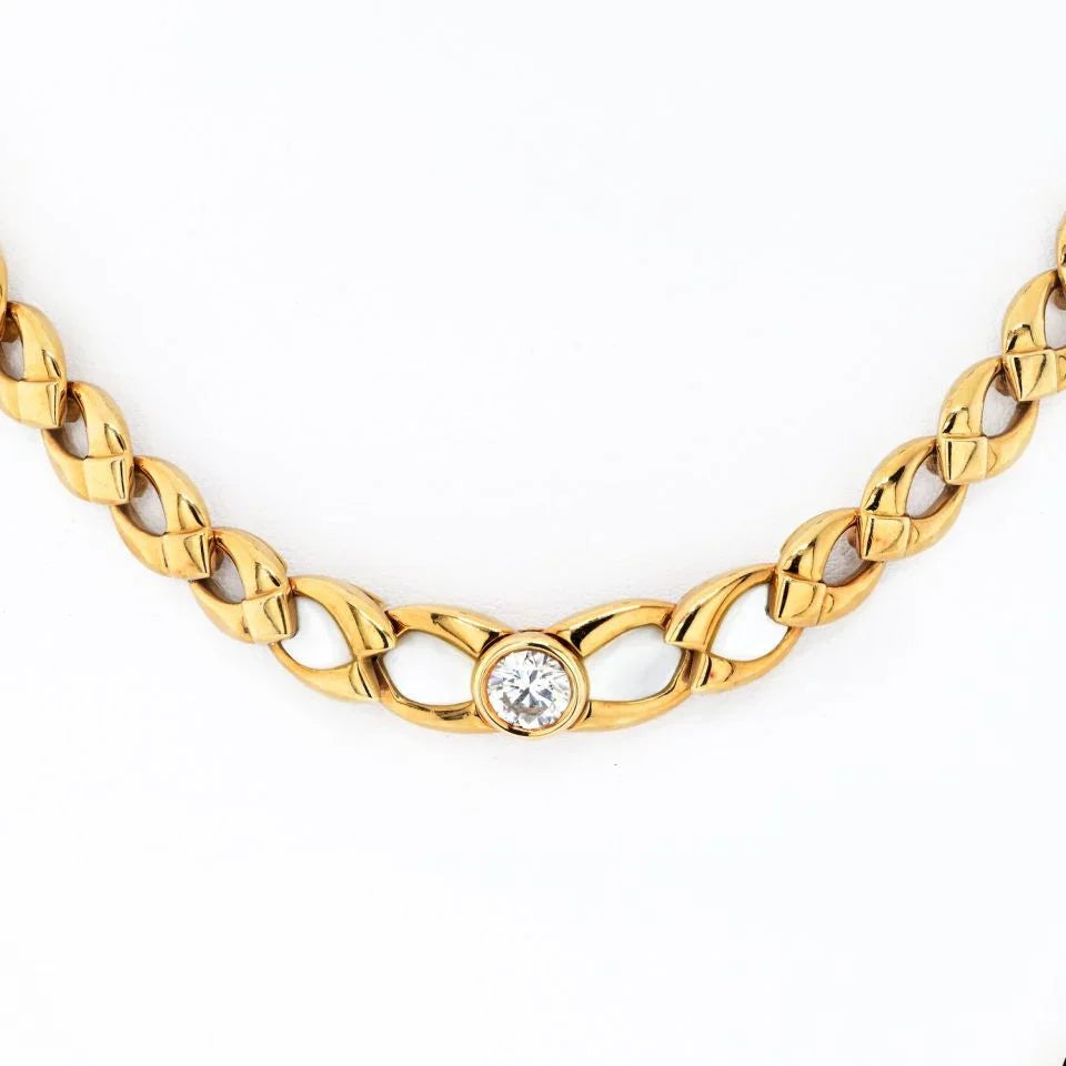 Mauboussin 18K Yellow Gold Single Diamond Open Link Chocker Necklace - The Back Vault