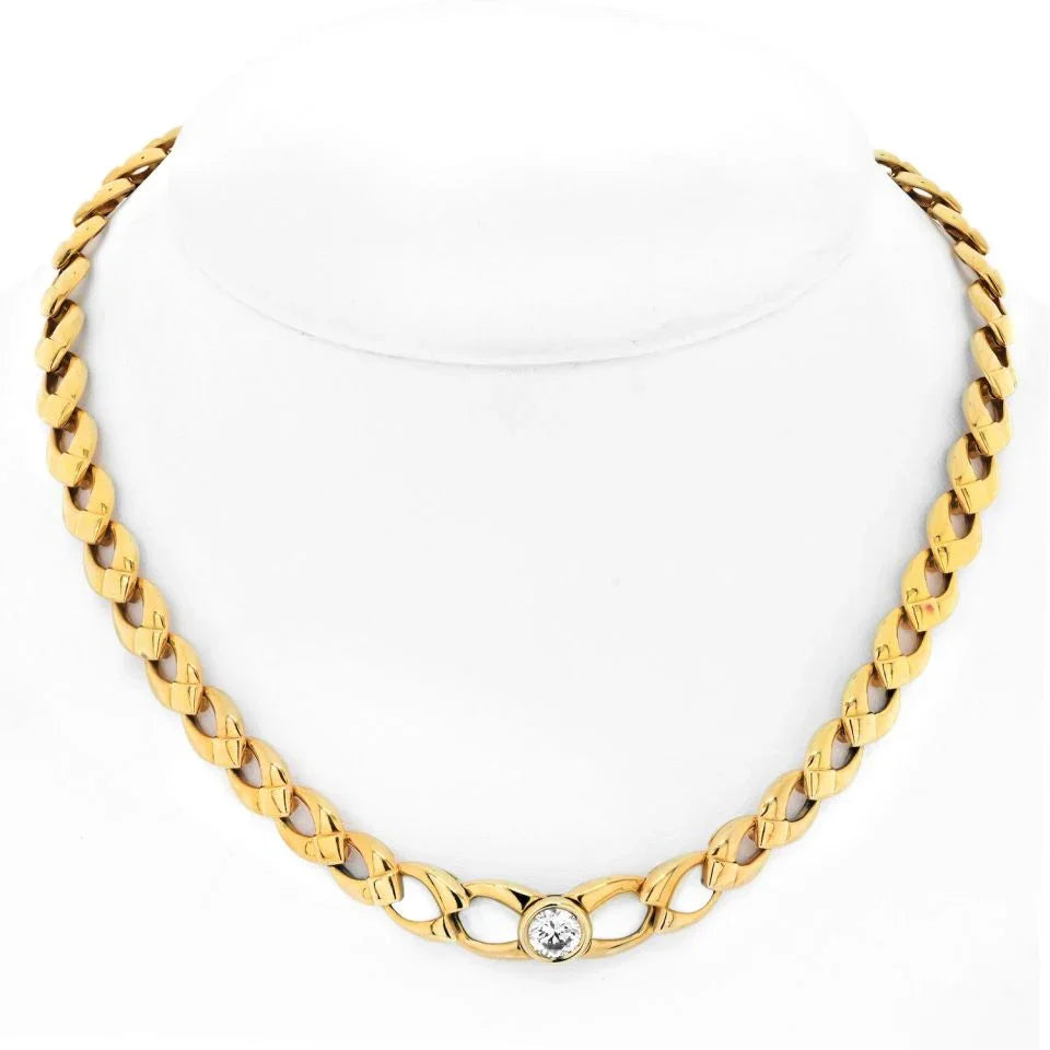 Mauboussin 18K Yellow Gold Single Diamond Open Link Chocker Necklace - The Back Vault