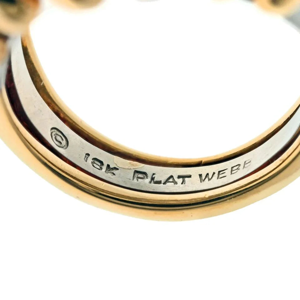 David Webb Platinum & 18K Yellow Gold Bombe Diamond Cluster Gold Tear Drop Deatails Ring - The Back Vault