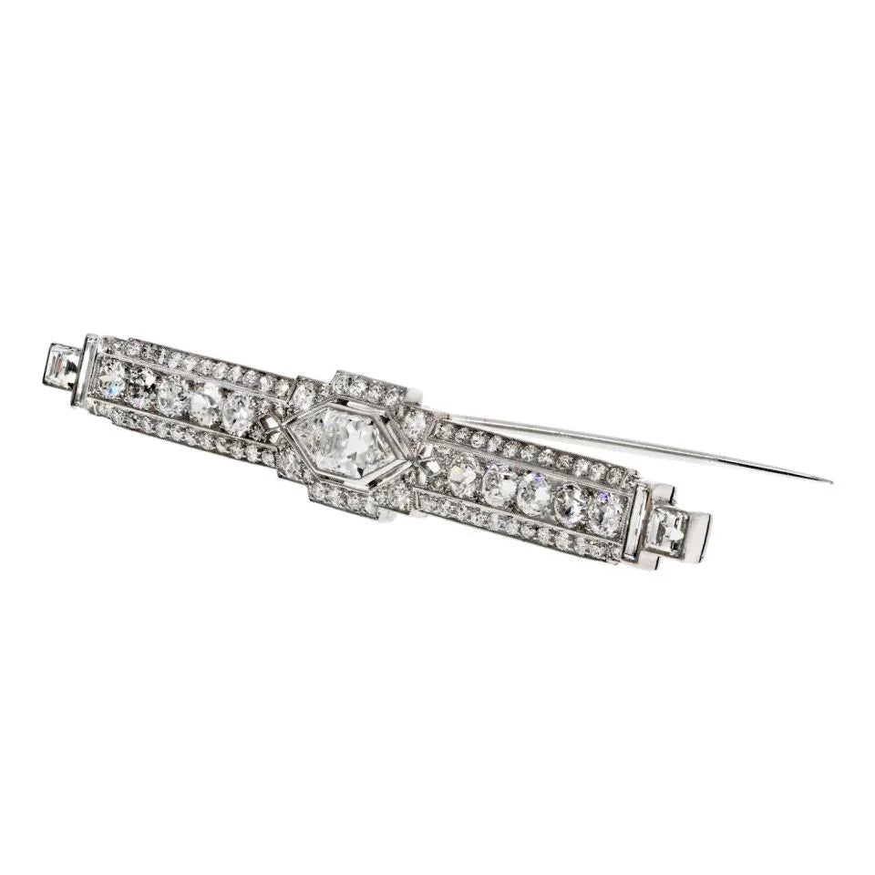 Platinum 5.25cttw Art Deco Bar Pin Brooch - The Back Vault