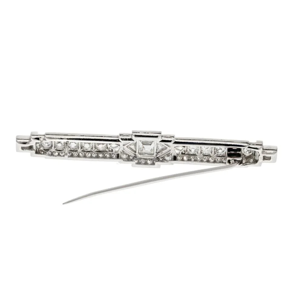 Platinum 5.25cttw Art Deco Bar Pin Brooch - The Back Vault