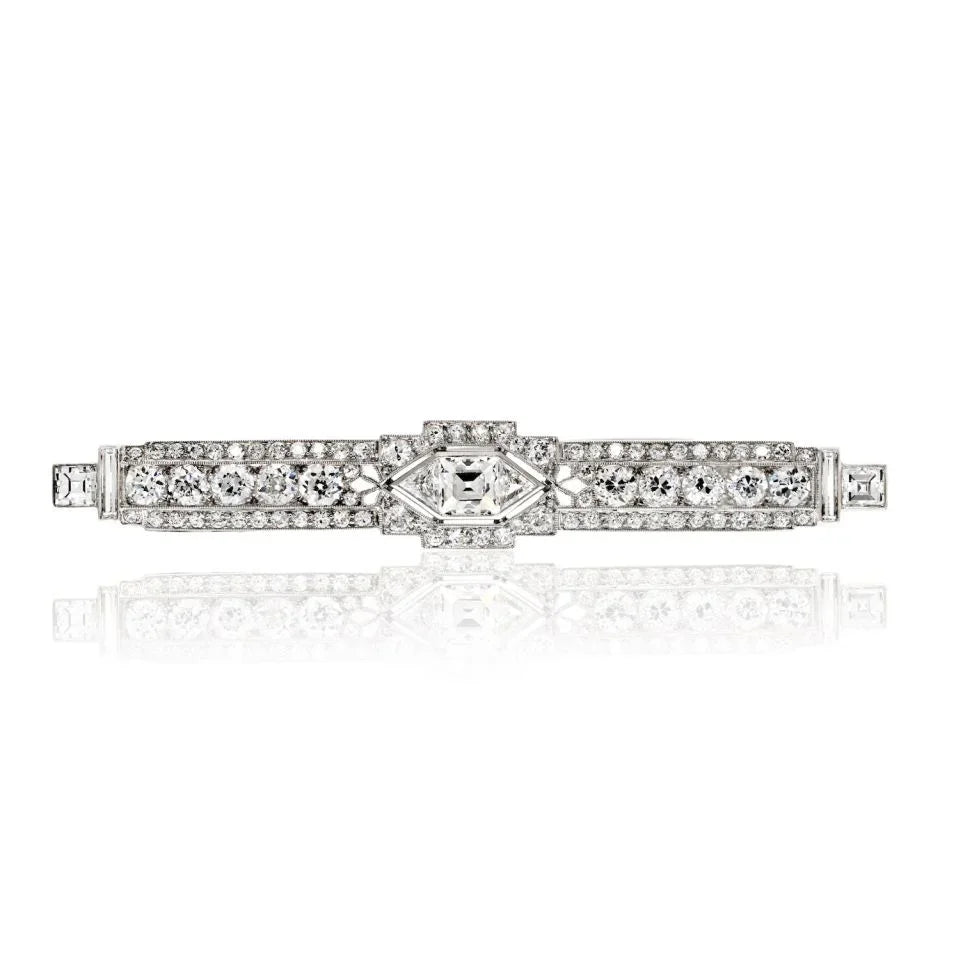 Platinum 5.25cttw Art Deco Bar Pin Brooch - The Back Vault