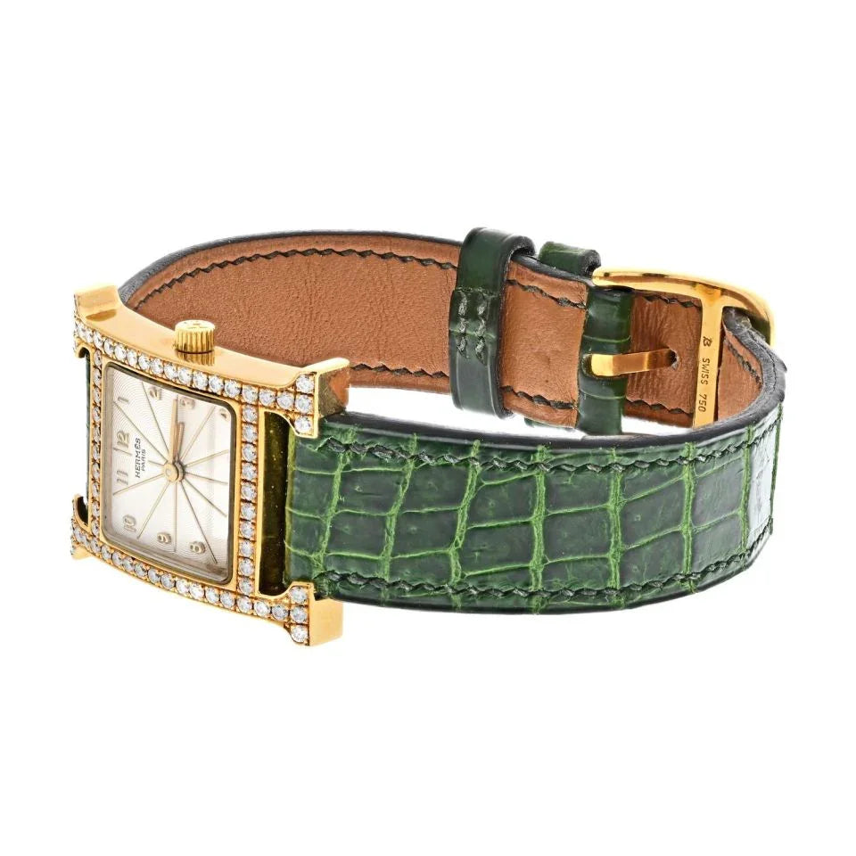 Hermes 18K Yellow Gold Heure H Diamond 30mm HH 1.286 Women Watch - The Back Vault