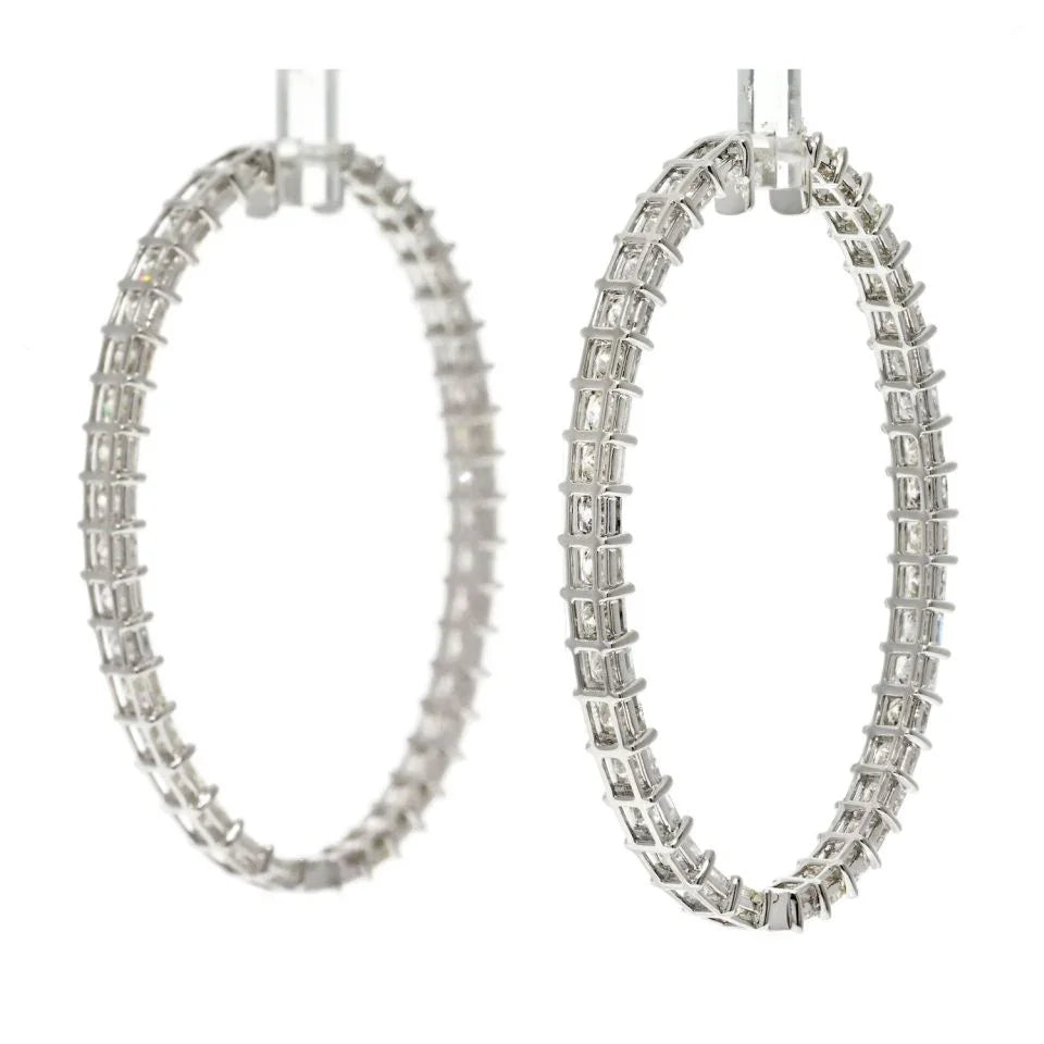 18K White Gold 12.80cttw Princess Cut Diamond Hoop Earrings - The Back Vault