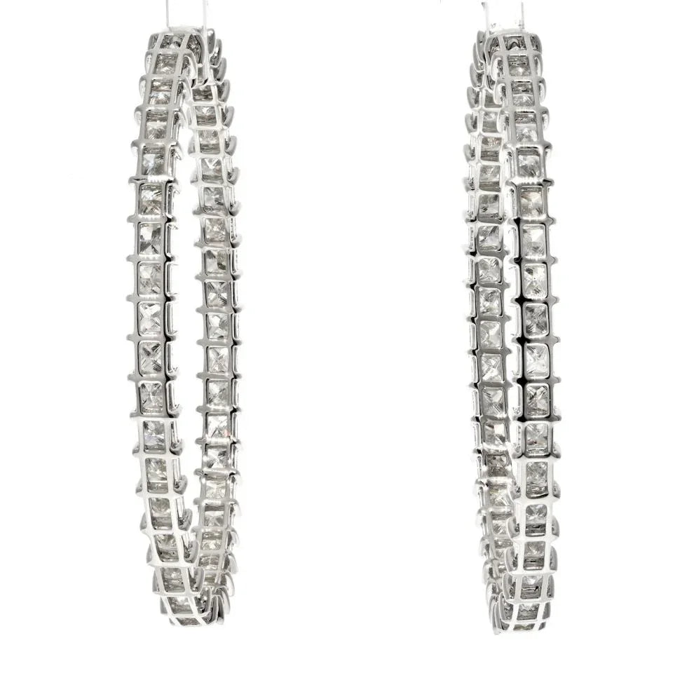 18K White Gold 12.80cttw Princess Cut Diamond Hoop Earrings - The Back Vault