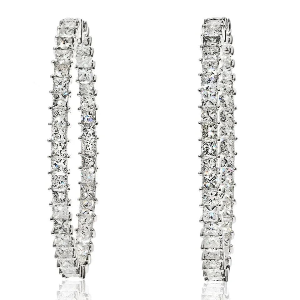 18K White Gold 12.80cttw Princess Cut Diamond Hoop Earrings - The Back Vault