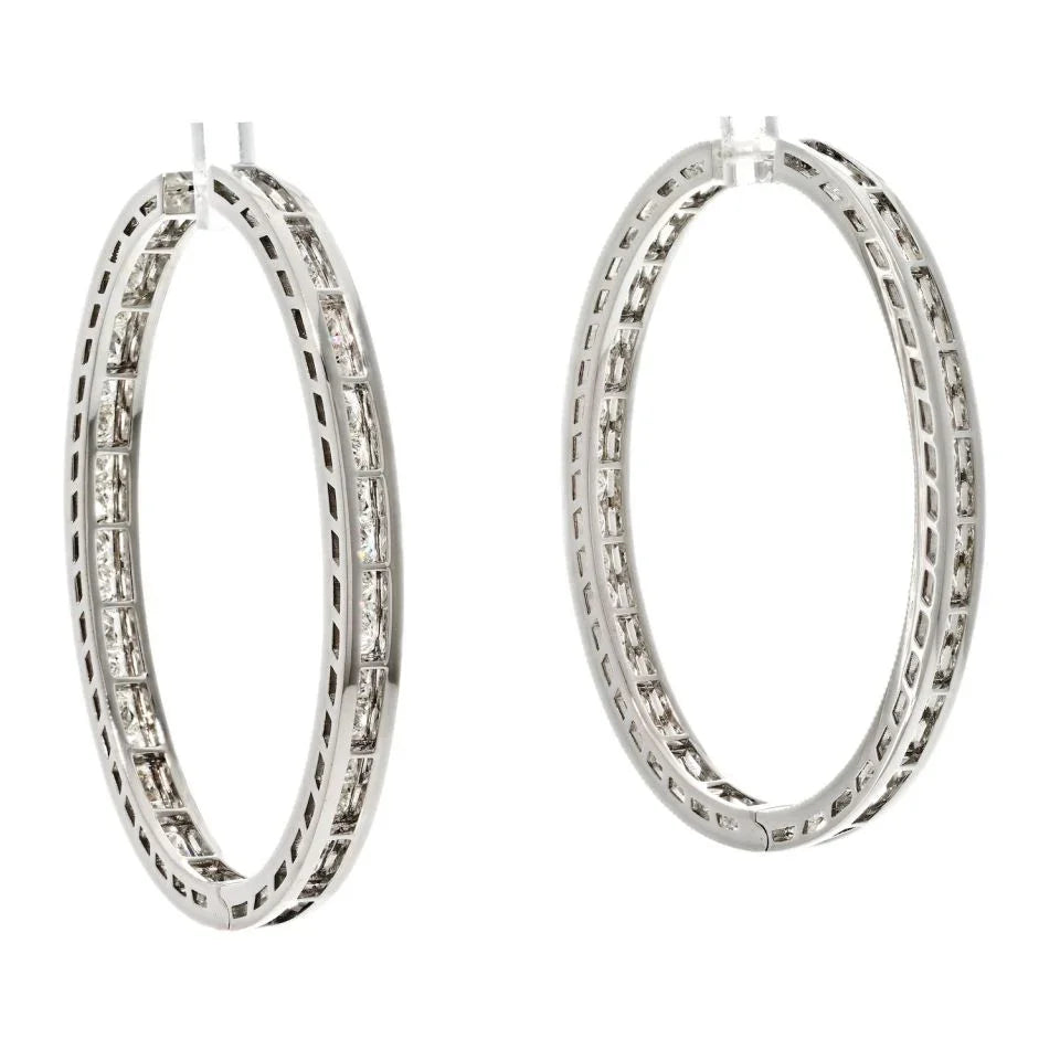 18K White Gold 10.71cttw Inside Out Princess Cut Diamond Hoop Earrings - The Back Vault