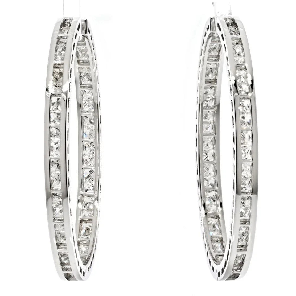 18K White Gold 10.71cttw Inside Out Princess Cut Diamond Hoop Earrings - The Back Vault
