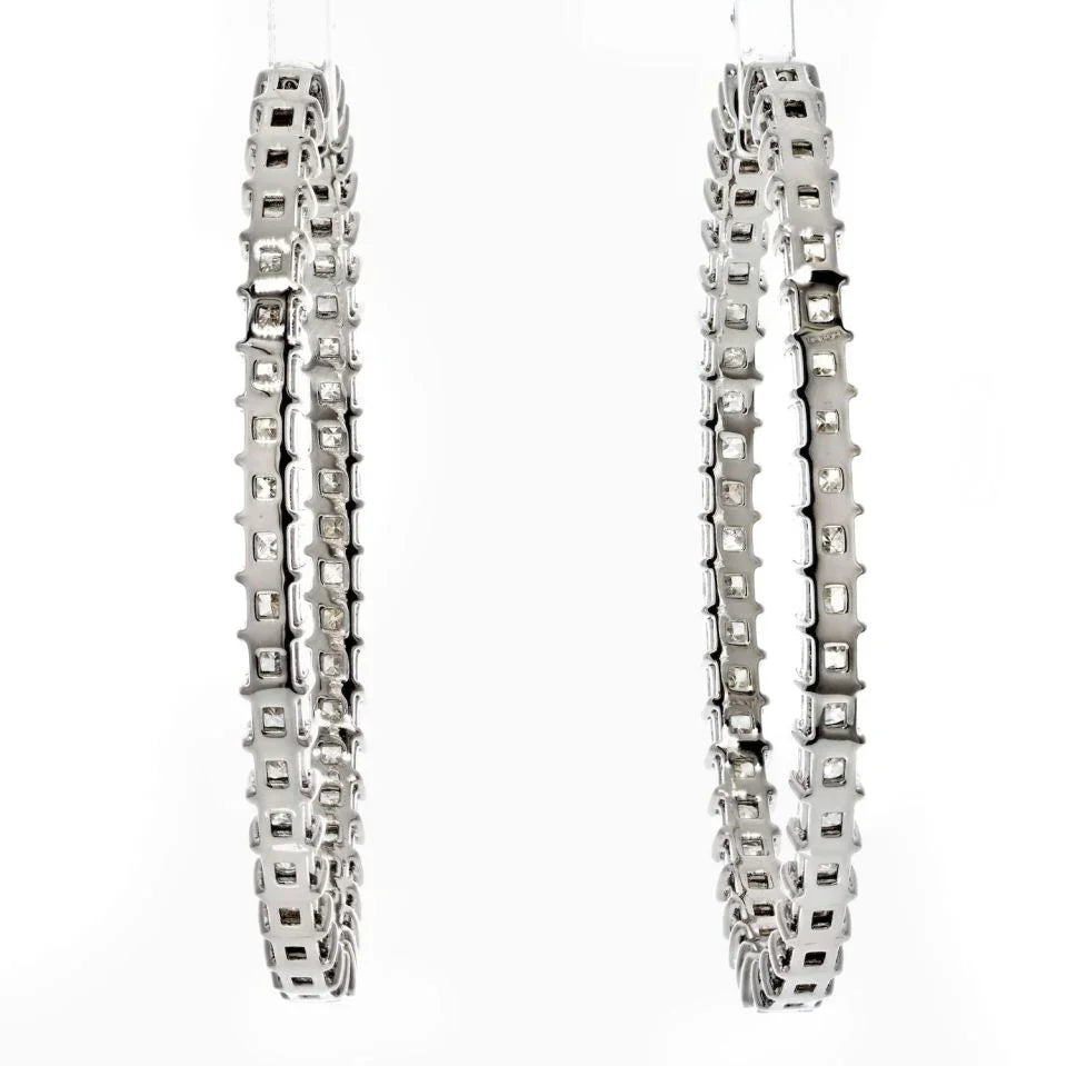 18K White Gold 11.06cttw Princess Cut Diamond Hoop Earrings - The Back Vault