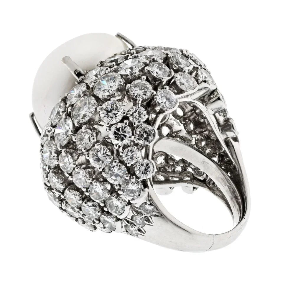 David Webb Platinum Diamond And South Sea Pearl Cocktail Ring - The Back Vault