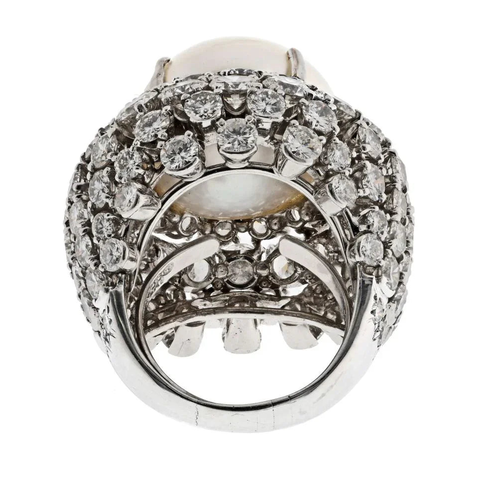 David Webb Platinum Diamond And South Sea Pearl Cocktail Ring - The Back Vault