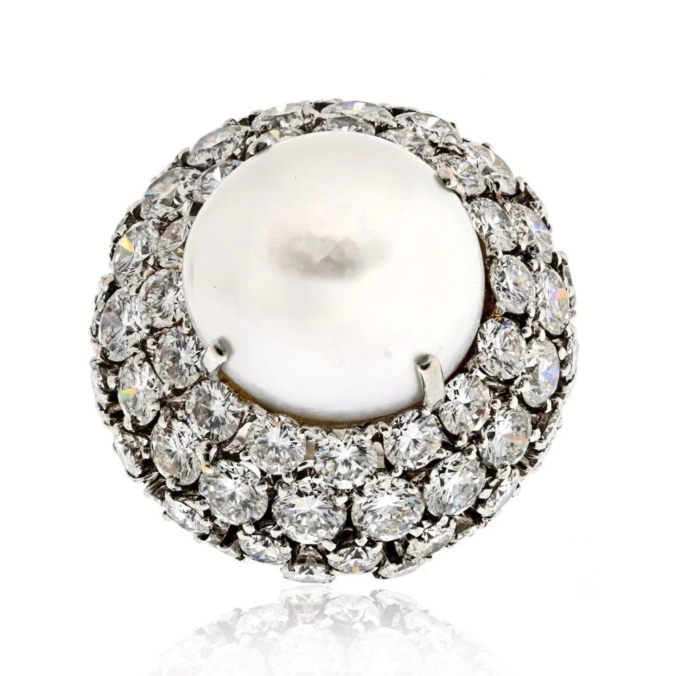 David Webb Platinum Diamond And South Sea Pearl Cocktail Ring - The Back Vault