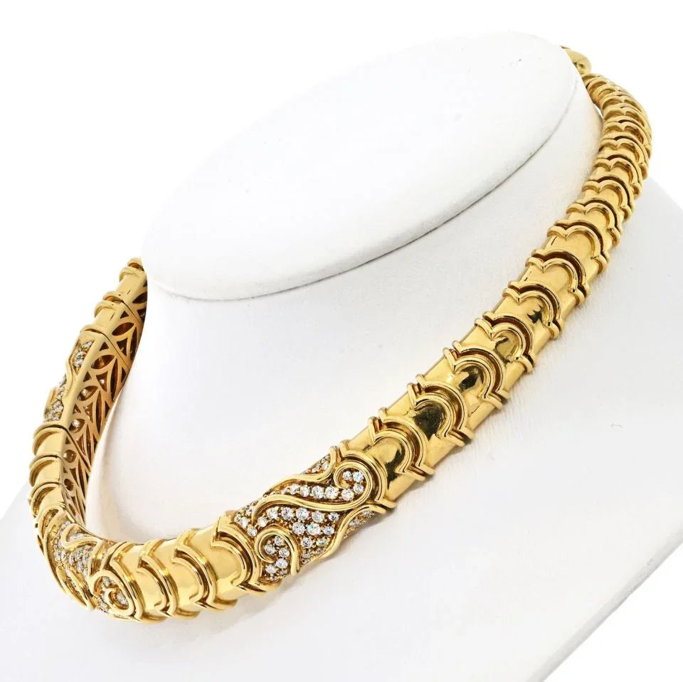 Bvlgari 18K Yellow Gold 5.00cttw Diamond Choker Necklace - The Back Vault
