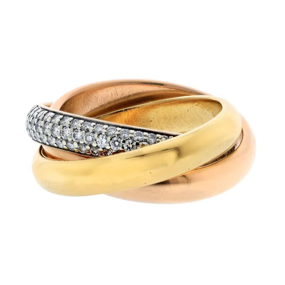 Cartier Trinity Tricolors 18K Tri Color 1999 One Pave Band Ring - The Back Vault