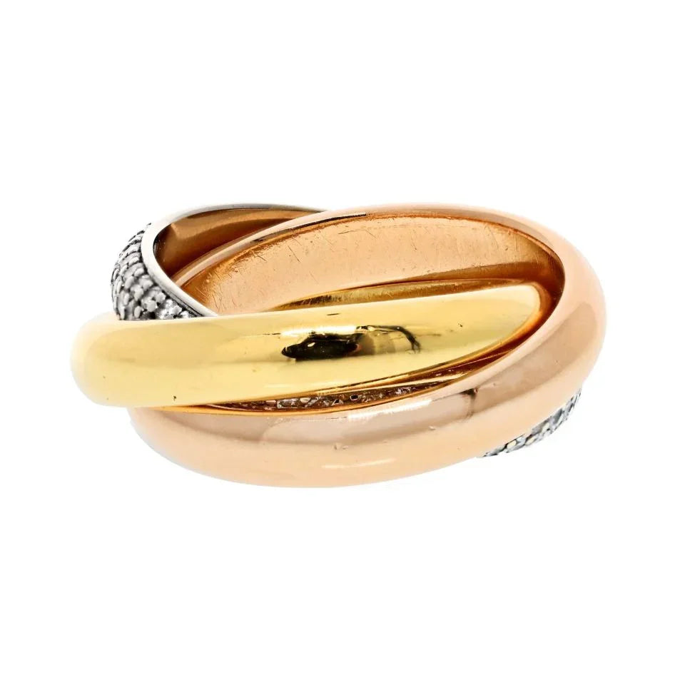 Cartier Trinity Tricolors 18K Tri Color 1999 One Pave Band Ring - The Back Vault
