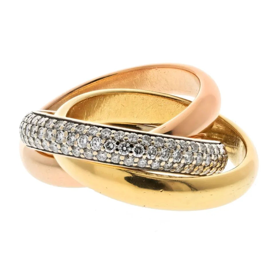 Cartier Trinity Tricolors 18K Tri Color 1999 One Pave Band Ring - The Back Vault